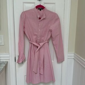 Kiel James Patrick KJP ruffle neck long sleeve Oxford shirt dress size small